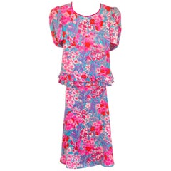 Retro Lush Floral Printed Silk Jacquard Ensemble Set - new with tag