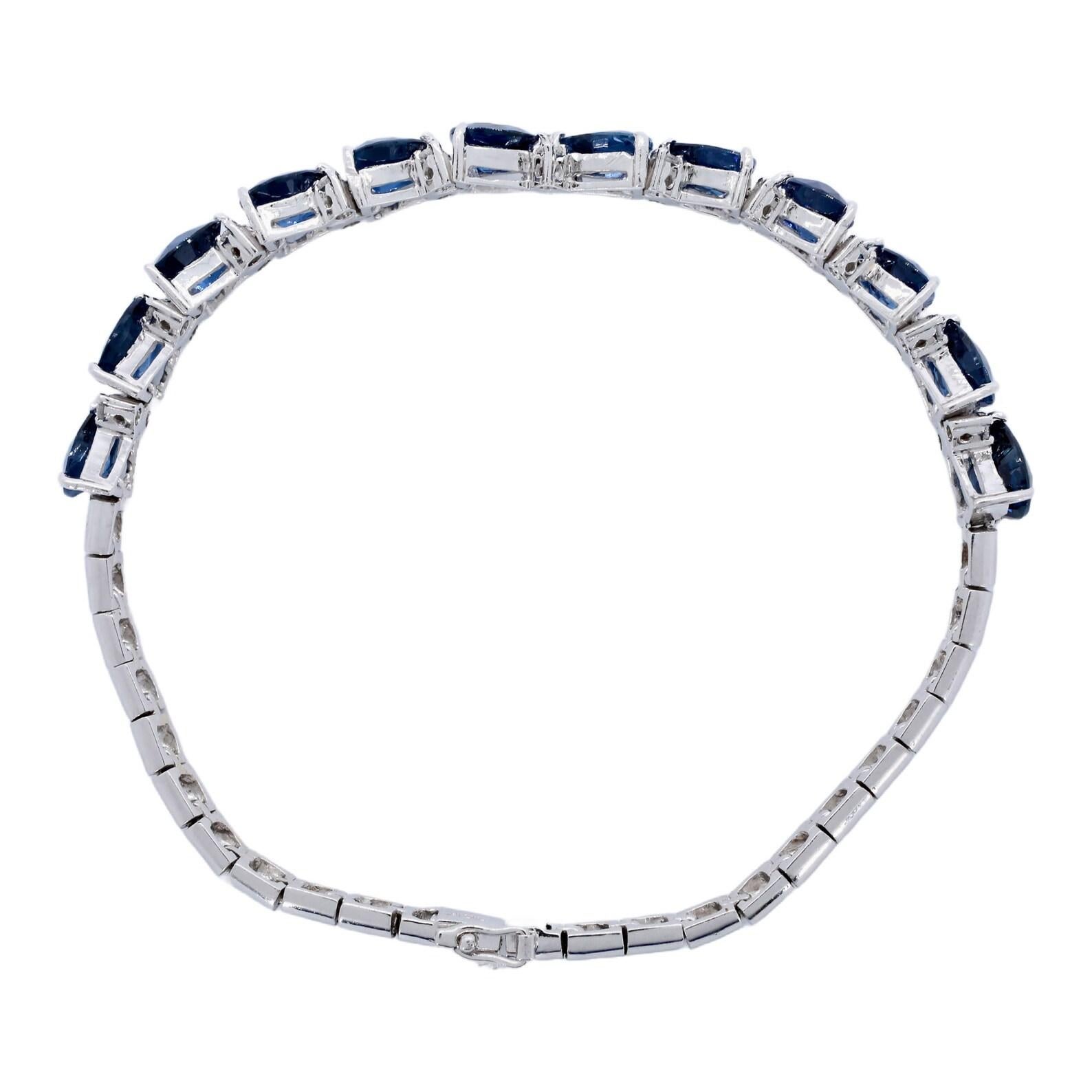 Brilliant Cut Lush Sapphire & Diamond Bracelet in 18 Karat White Gold For Sale