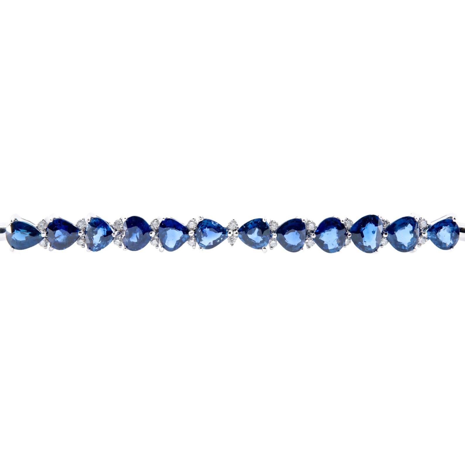 Lush Sapphire & Diamond Bracelet in 18 Karat White Gold In Excellent Condition For Sale In Boston, MA