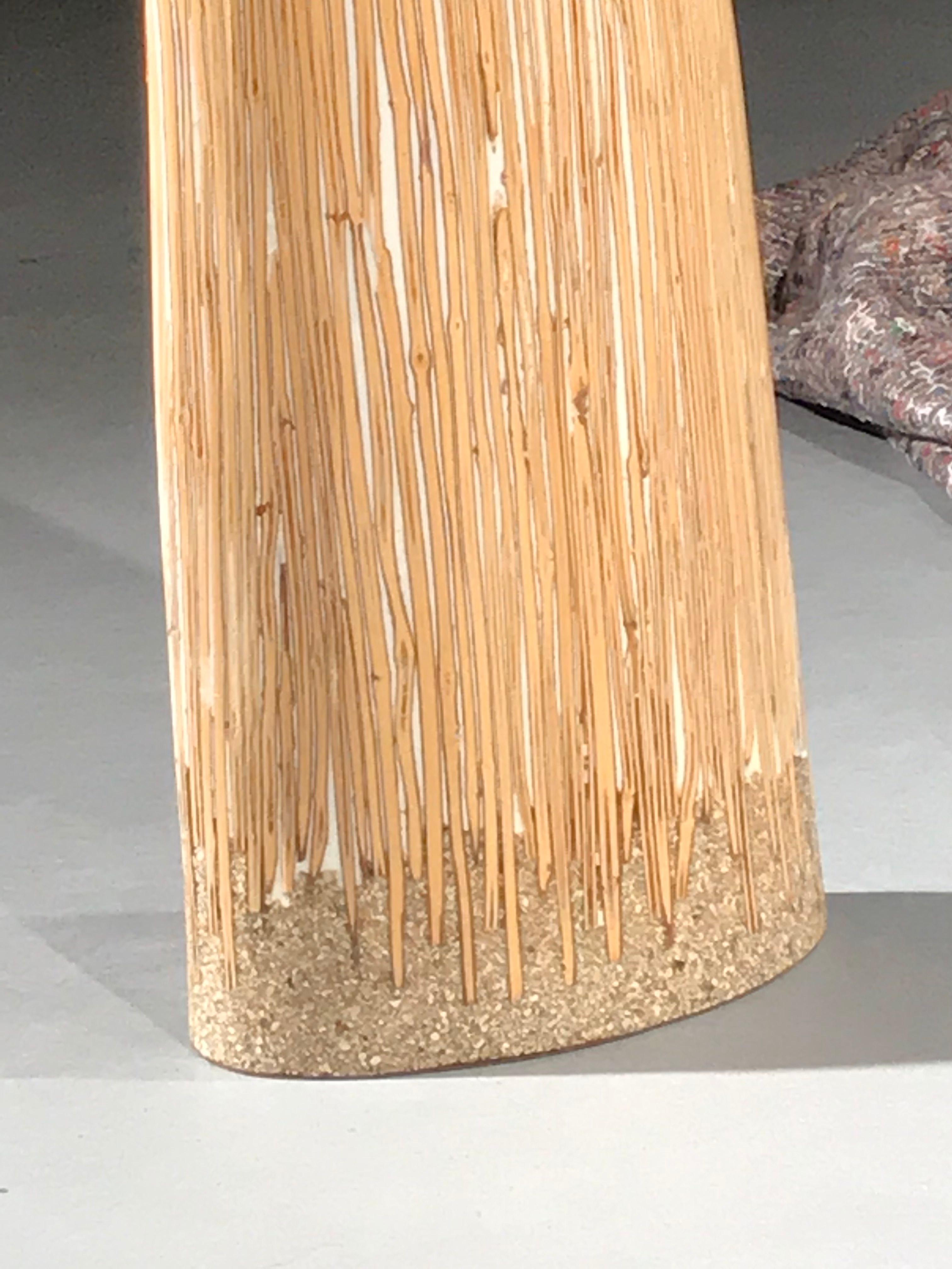 Lusia Robinson: Bamboo sculpture 

- This sculpture is characteristic of Robinson’s work emphasizing materiality within form integrating indigenous materials with modern technology and applications 
- The asymmetrical pared down form of the