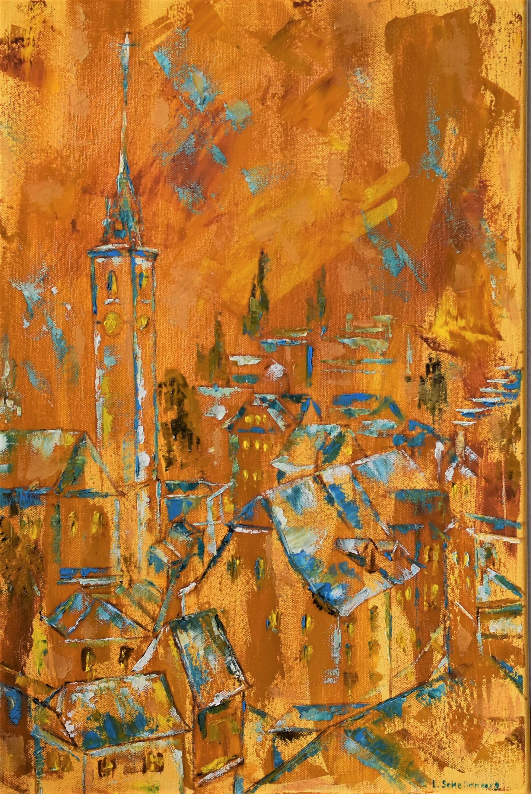 Berna . Pittura originale - Landscape Painting Marrone di Lusie Schellenberg