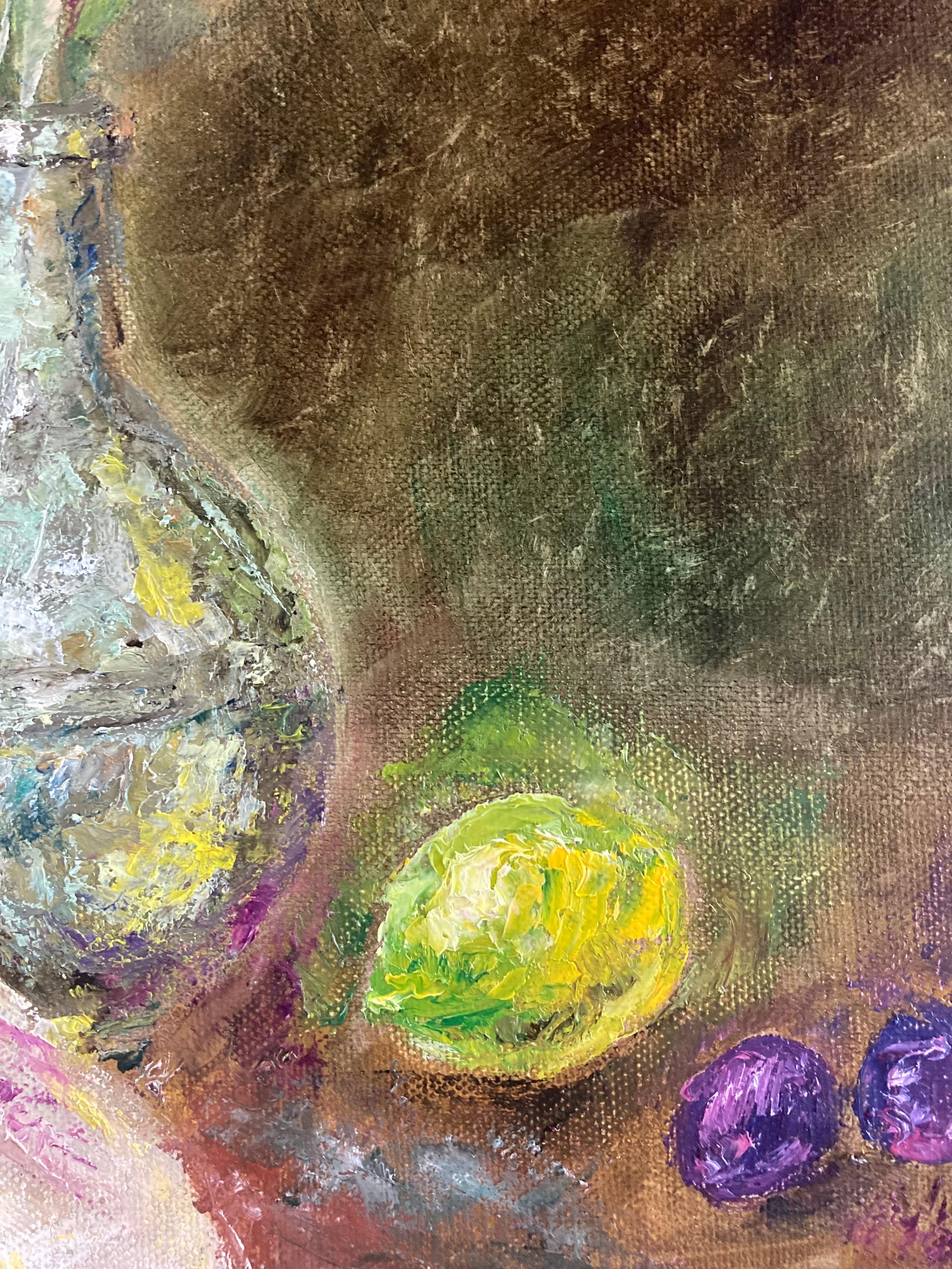 In questo dipinto a olio combino impressionismo e realismo per catturare la serena bellezza e la vitalità della natura. I colori brillanti e scintillanti dei fiori sullo sfondo cupo riflettono la complessità delle emozioni. Ogni tratto deve ispirare