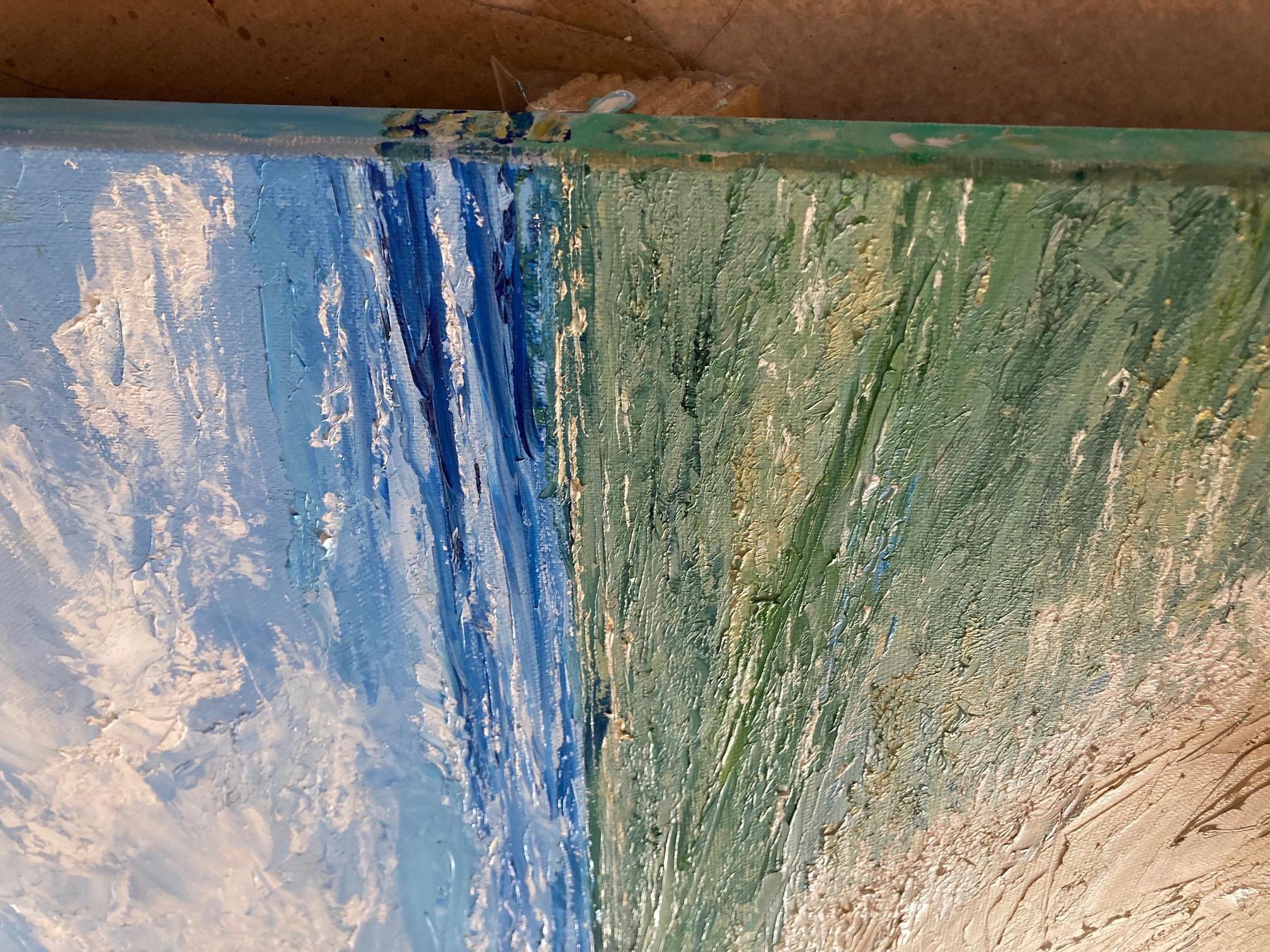 Fußabdrücke im Sand. Original-Gemälde (Grau), Landscape Painting, von Lusie Schellenberg