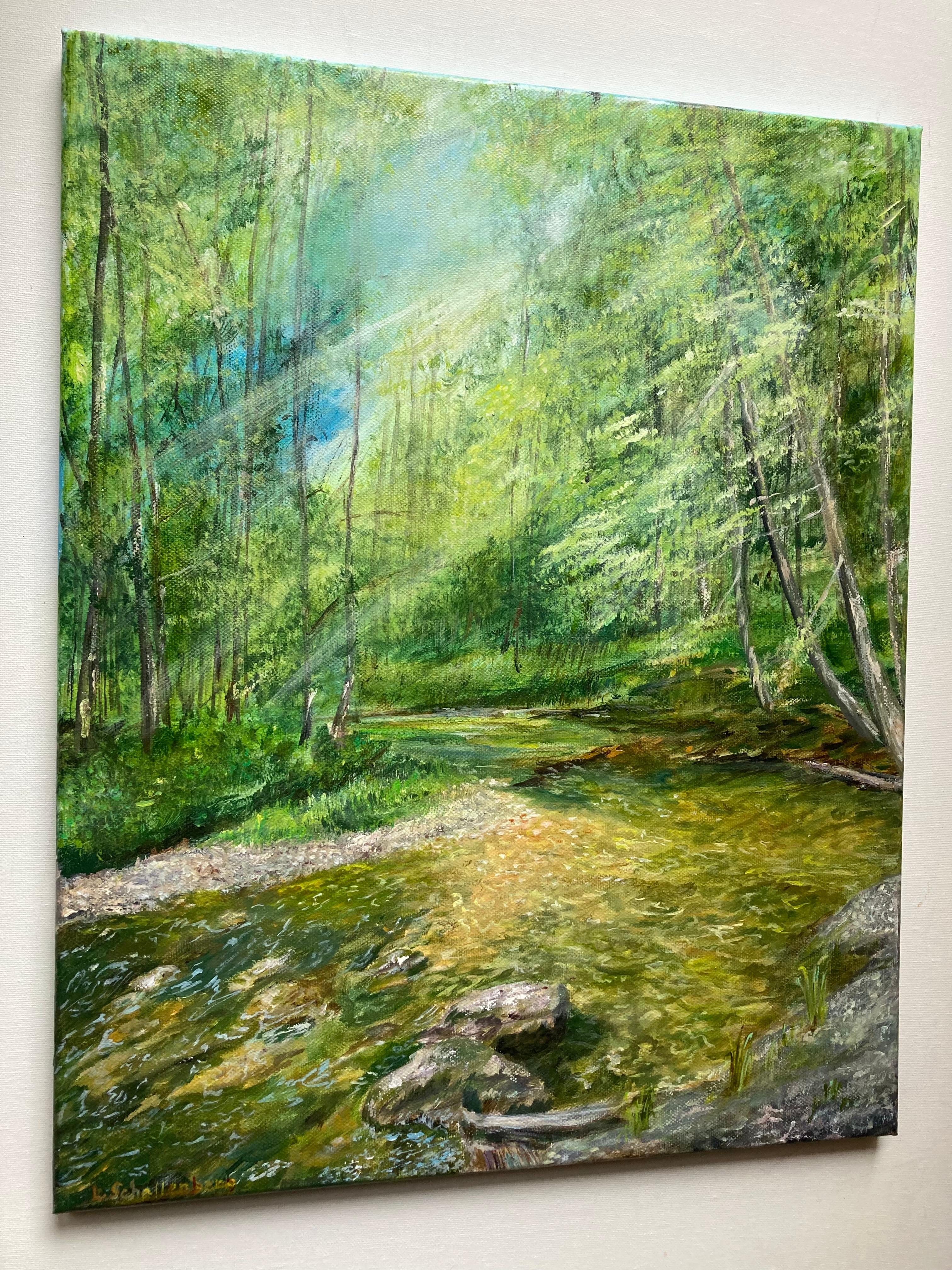 Forest in Lenzerheide. Original painting - Brown Landscape Painting by Lusie Schellenberg