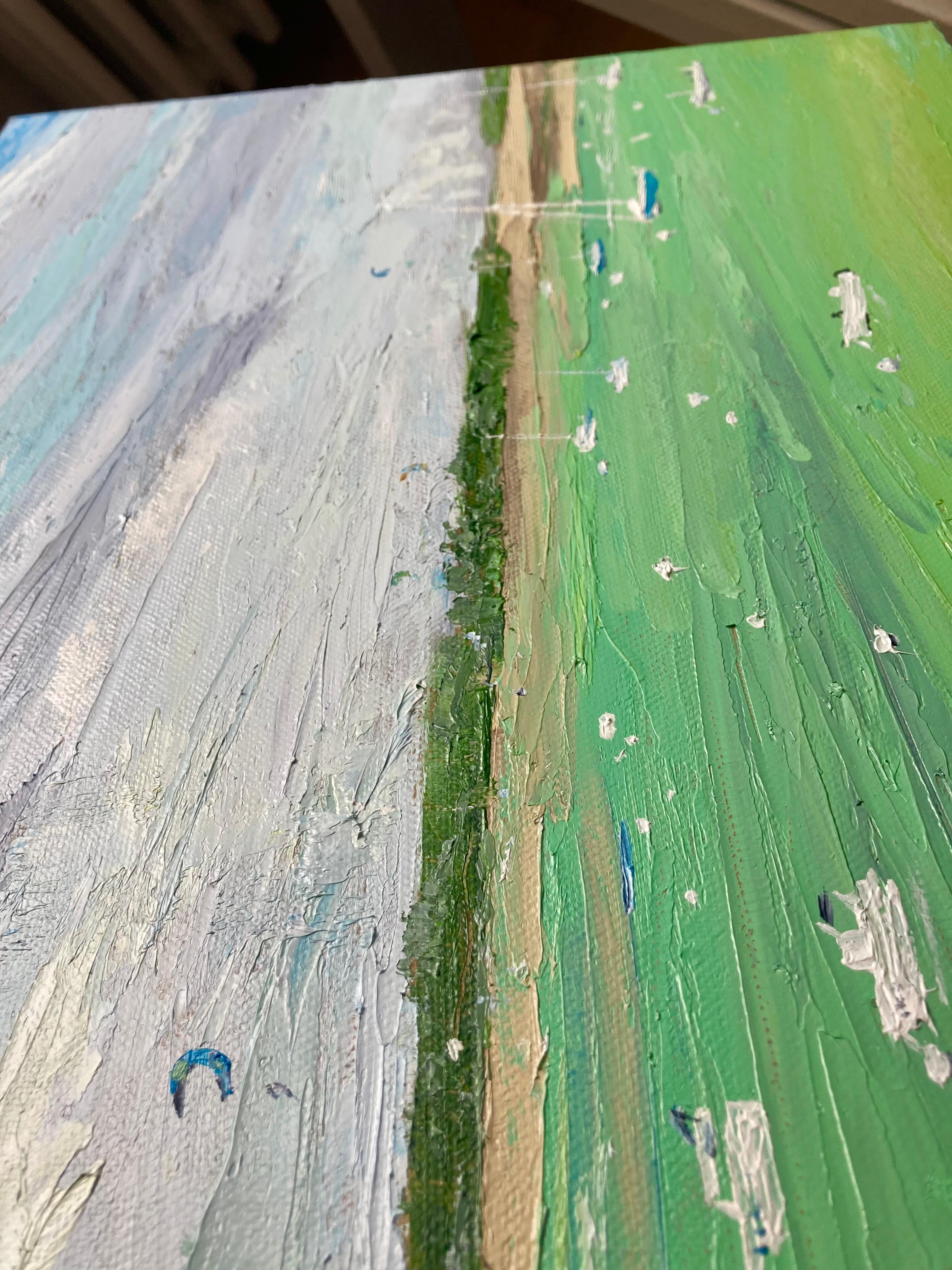 Le bassin d'Arcachon. Pittura originale - Landscape Painting Grigio di Lusie Schellenberg
