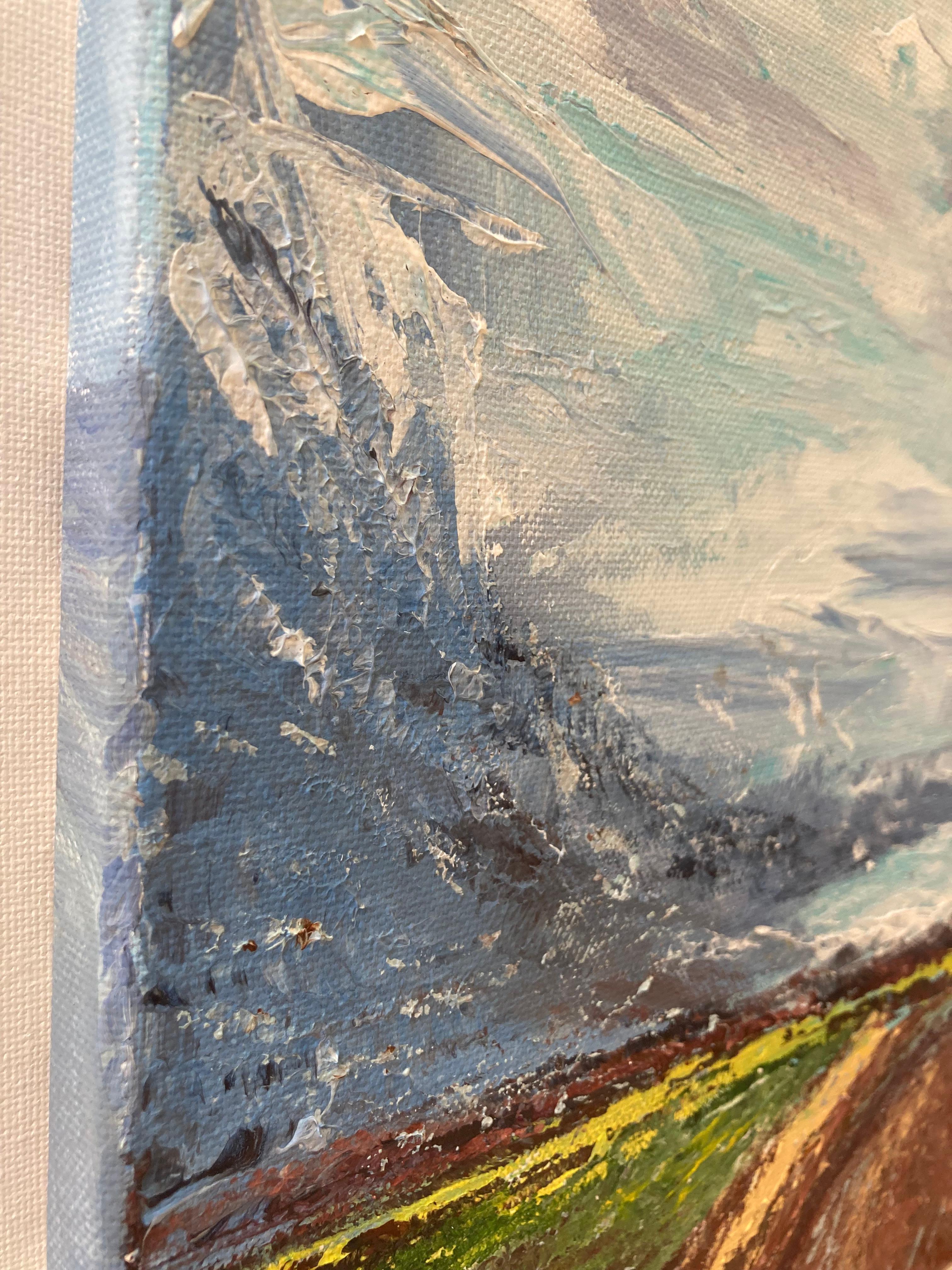 guardando in lontananza. Pittura originale - Landscape Painting Grigio di Lusie Schellenberg