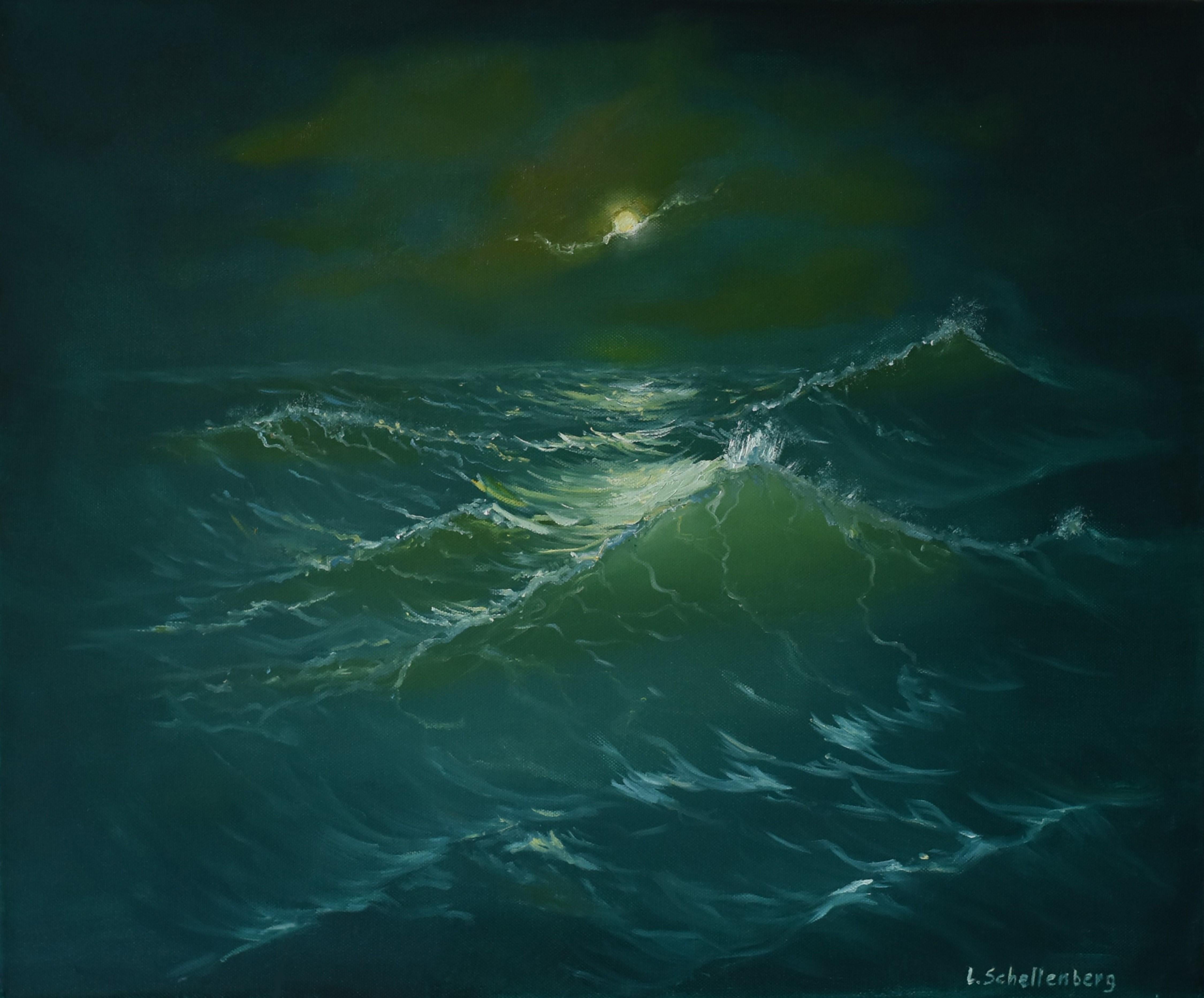 Lusie Schellenberg Landscape Painting – Moon vawe. Original-Gemälde