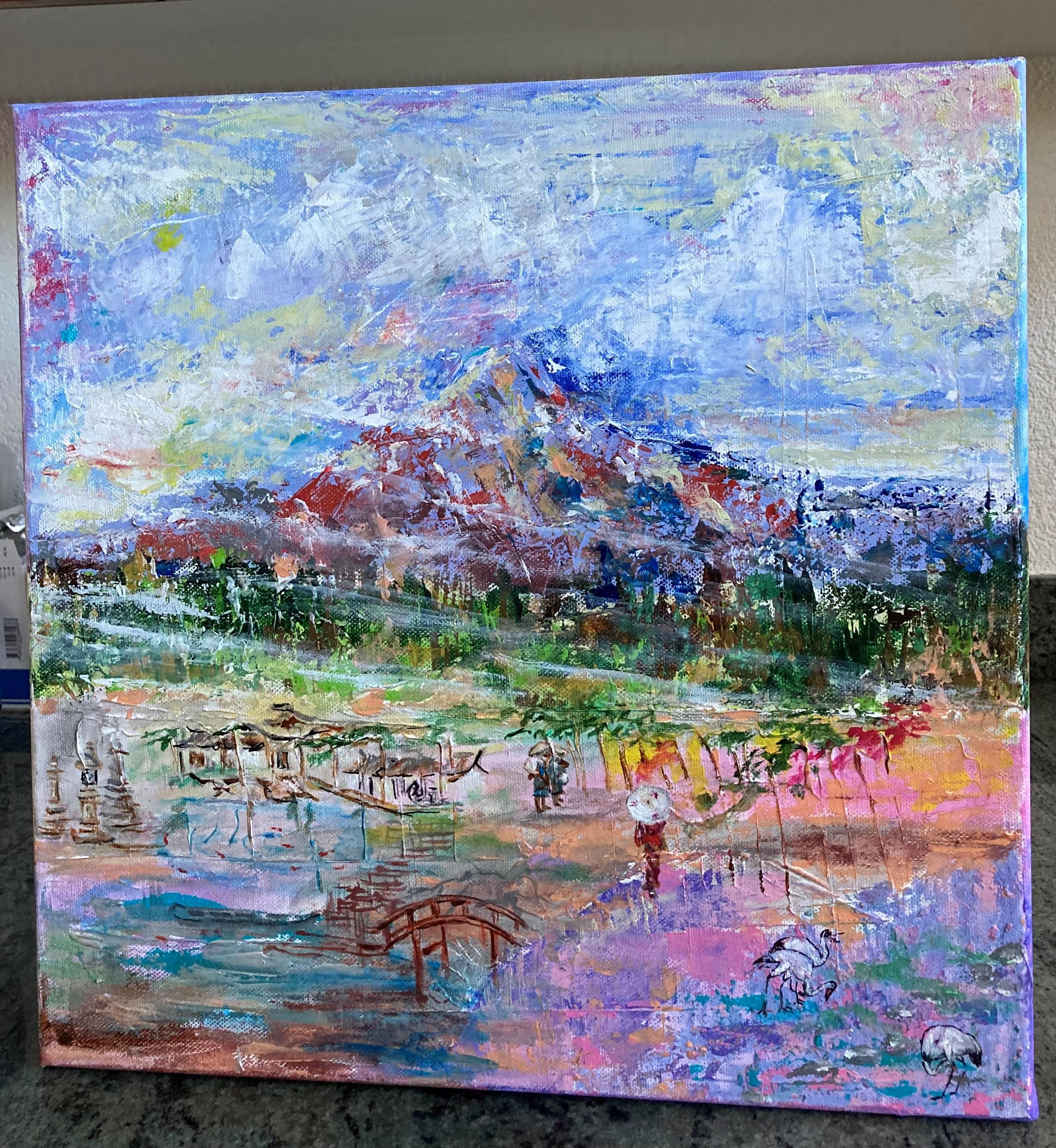 Nantai. Original-Gemälde (Grau), Landscape Painting, von Lusie Schellenberg