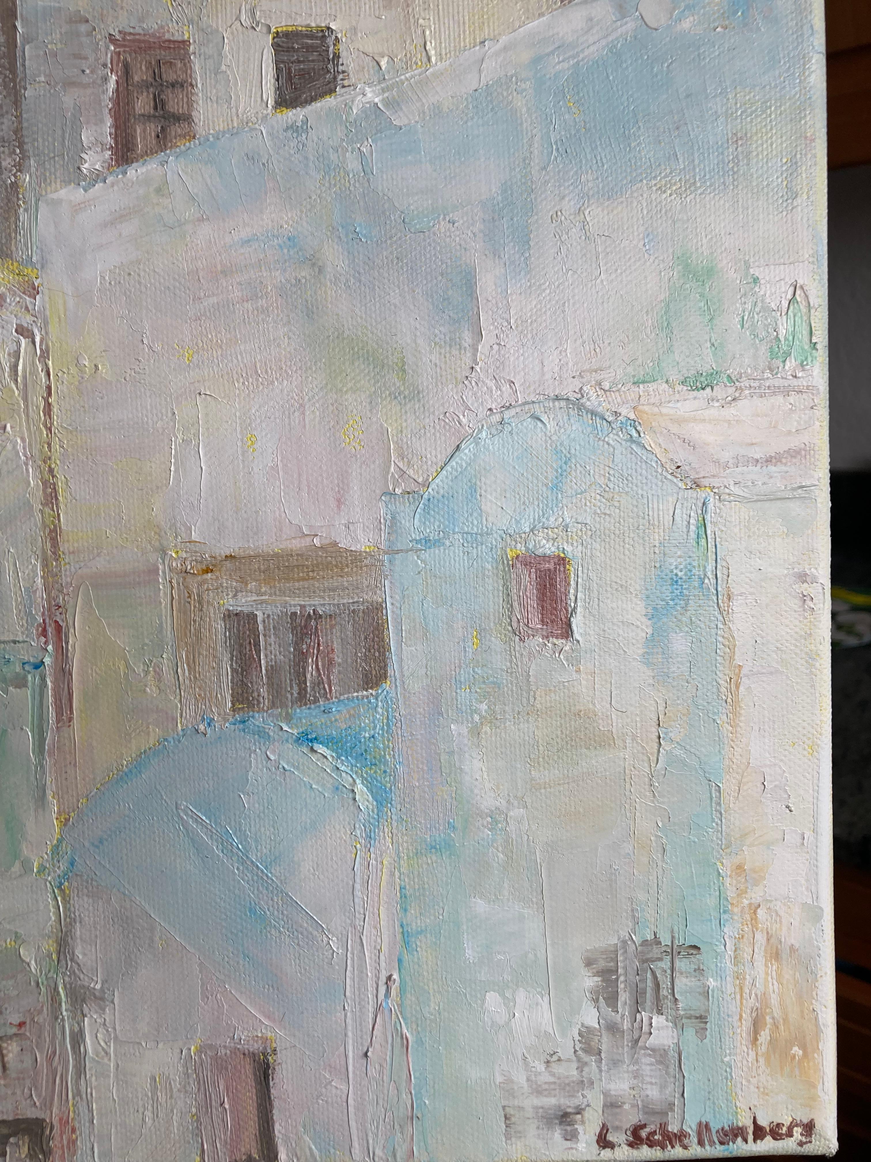 Santorini . Original painting - Impressionist Painting by Lusie Schellenberg