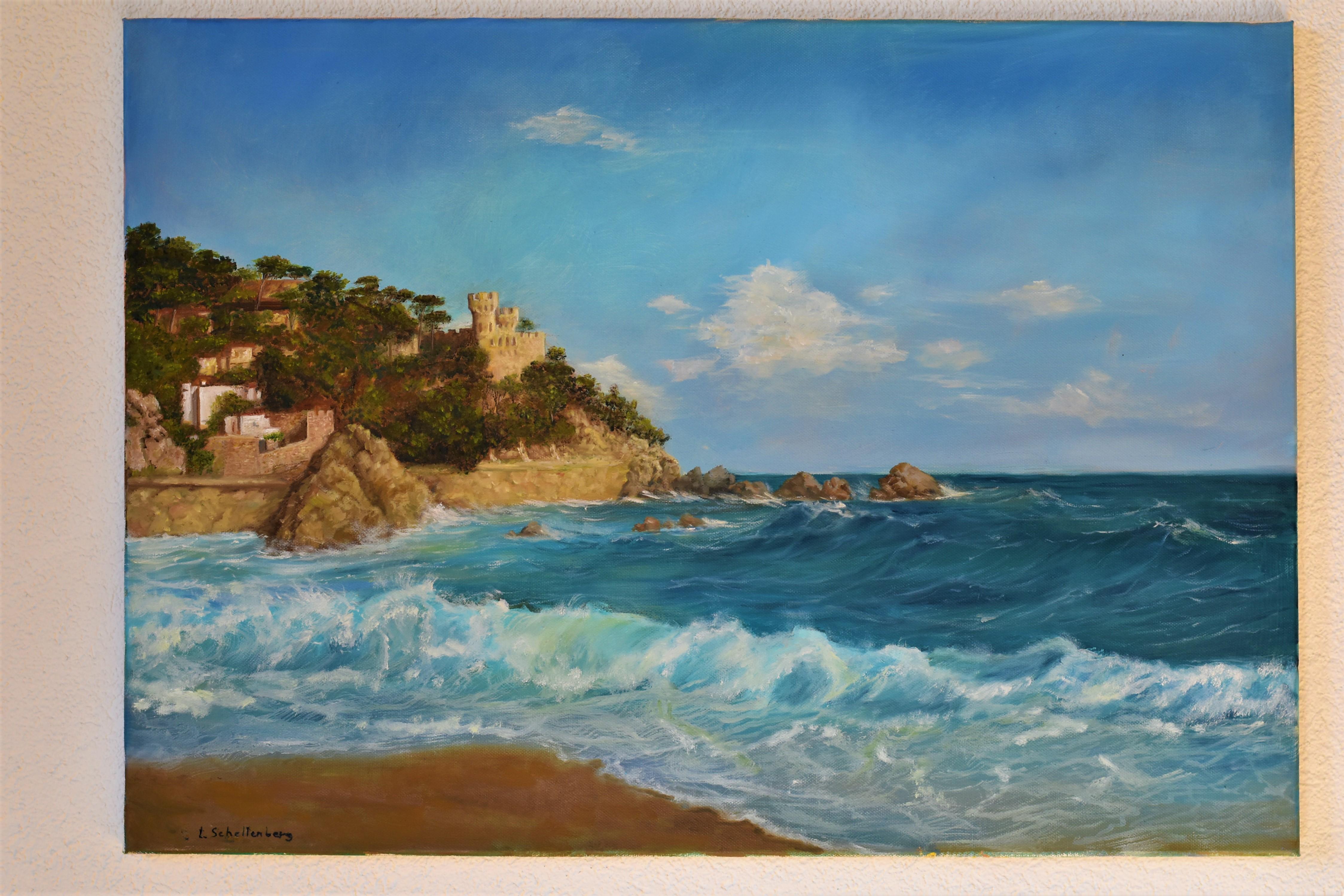 Tossa de Maria . Pittura originale - Landscape Painting Blu di Lusie Schellenberg