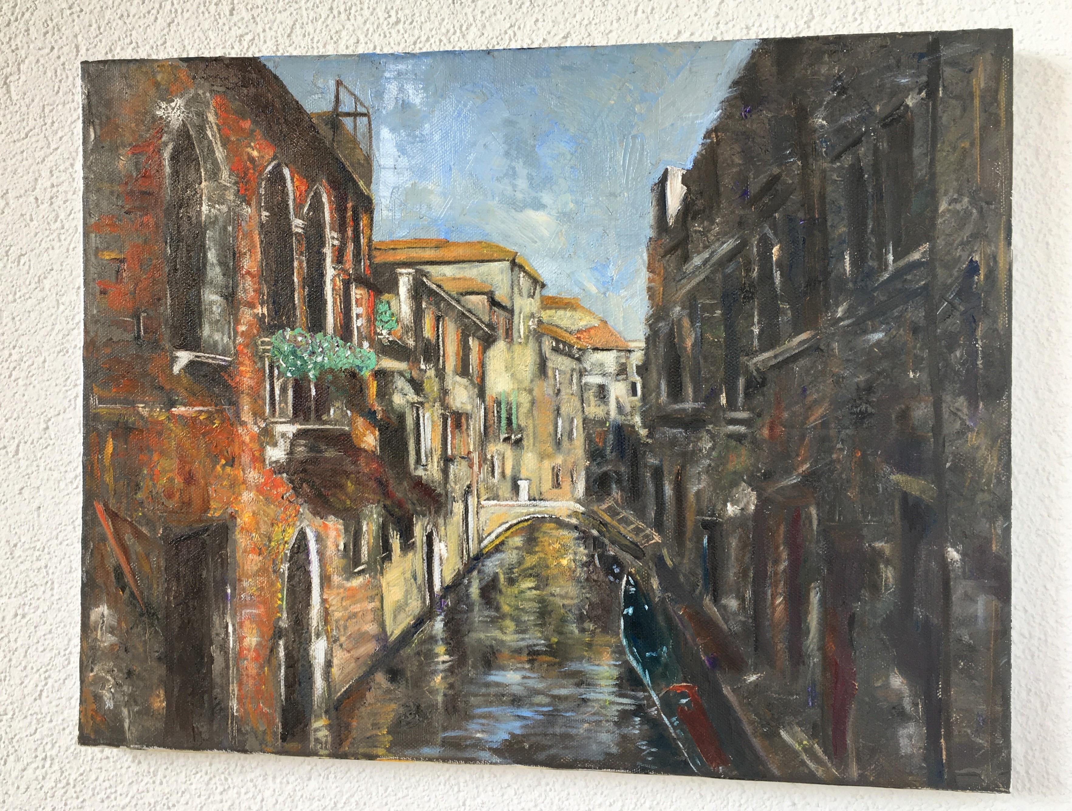 Mi sono ispirata agli incantevoli canali e all'architettura senza tempo di Venezia. Utilizzando colori a olio e tecniche impressioniste, ho voluto catturare la luce tremolante sull'acqua e la consistenza delle antiche mura che raccontano storie di