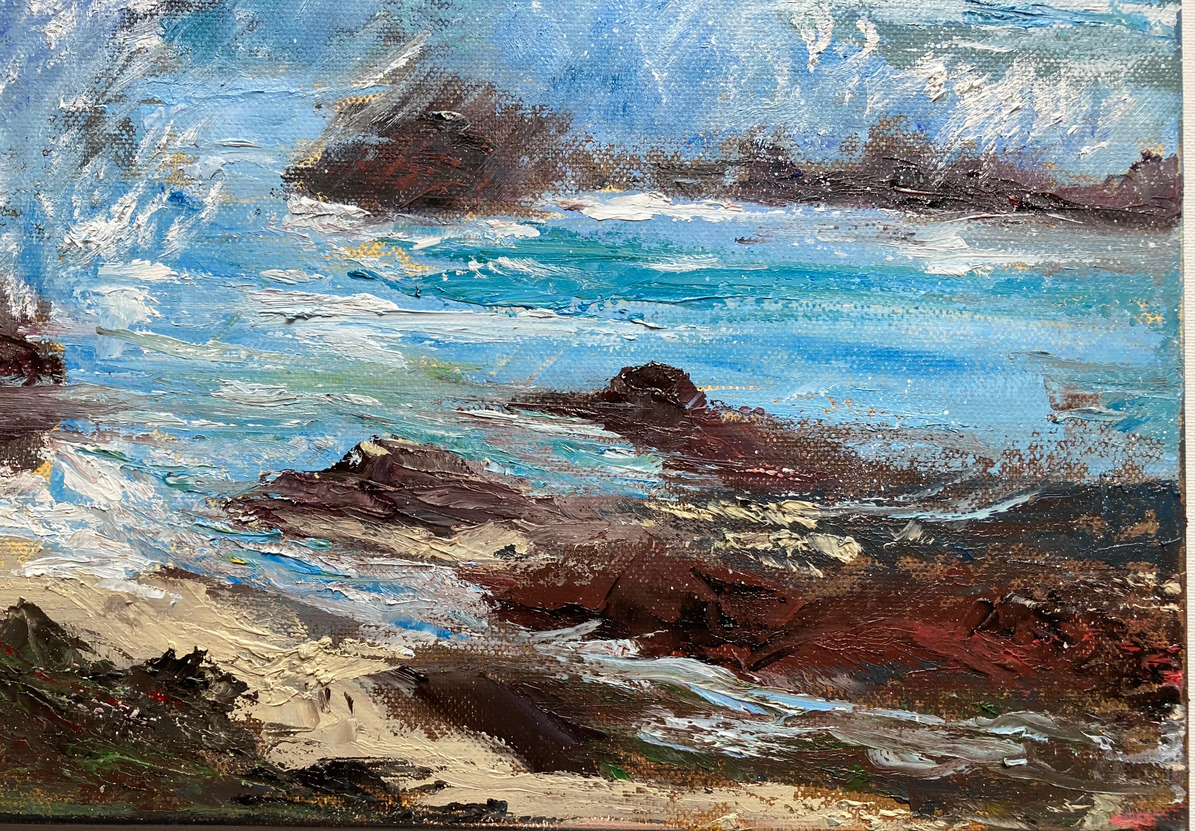 Welle. Original-Gemälde (Grau), Landscape Painting, von Lusie Schellenberg
