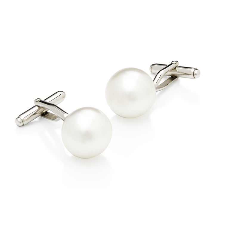 Lust for Him White South Sea Pearl Cufflinks For Sale 1