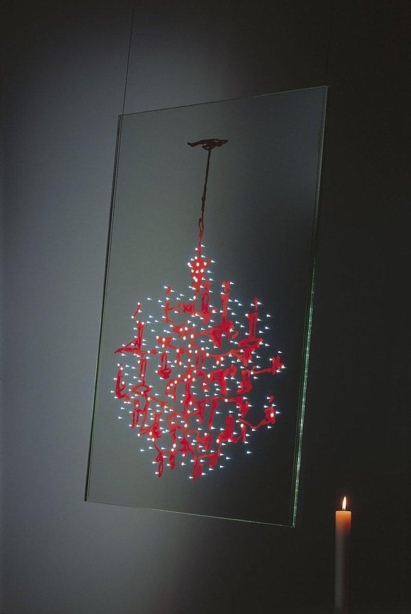 Modern Lüster LED Chandelier in Imprinted Molded Glass by Ingo Maurer in Red or Black  For Sale