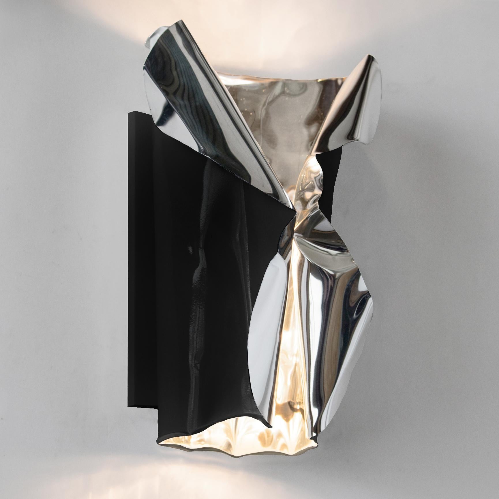 Hand-Crafted Luster Wall Sconce, Hand-Formed Polished Aluminum For Sale