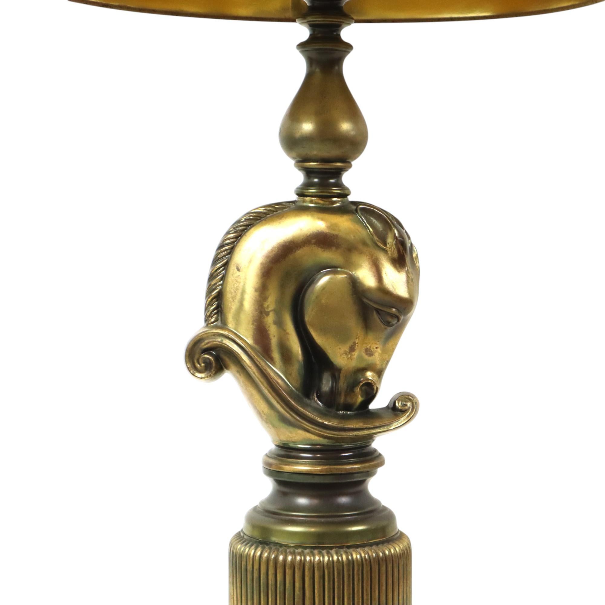 Lusterie Deknudt Vintage Pferdkopf-Tischlampe XL Messing (Belgisch) im Angebot