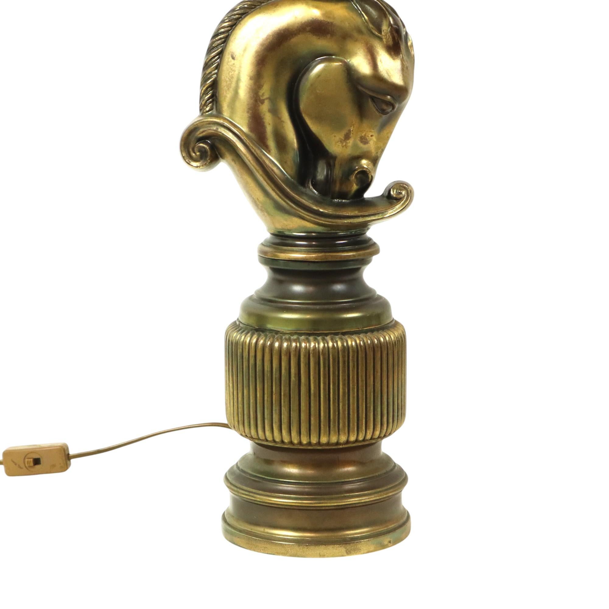Lusterie Deknudt Vintage Pferdkopf-Tischlampe XL Messing im Zustand „Gut“ im Angebot in Poperinge, BE
