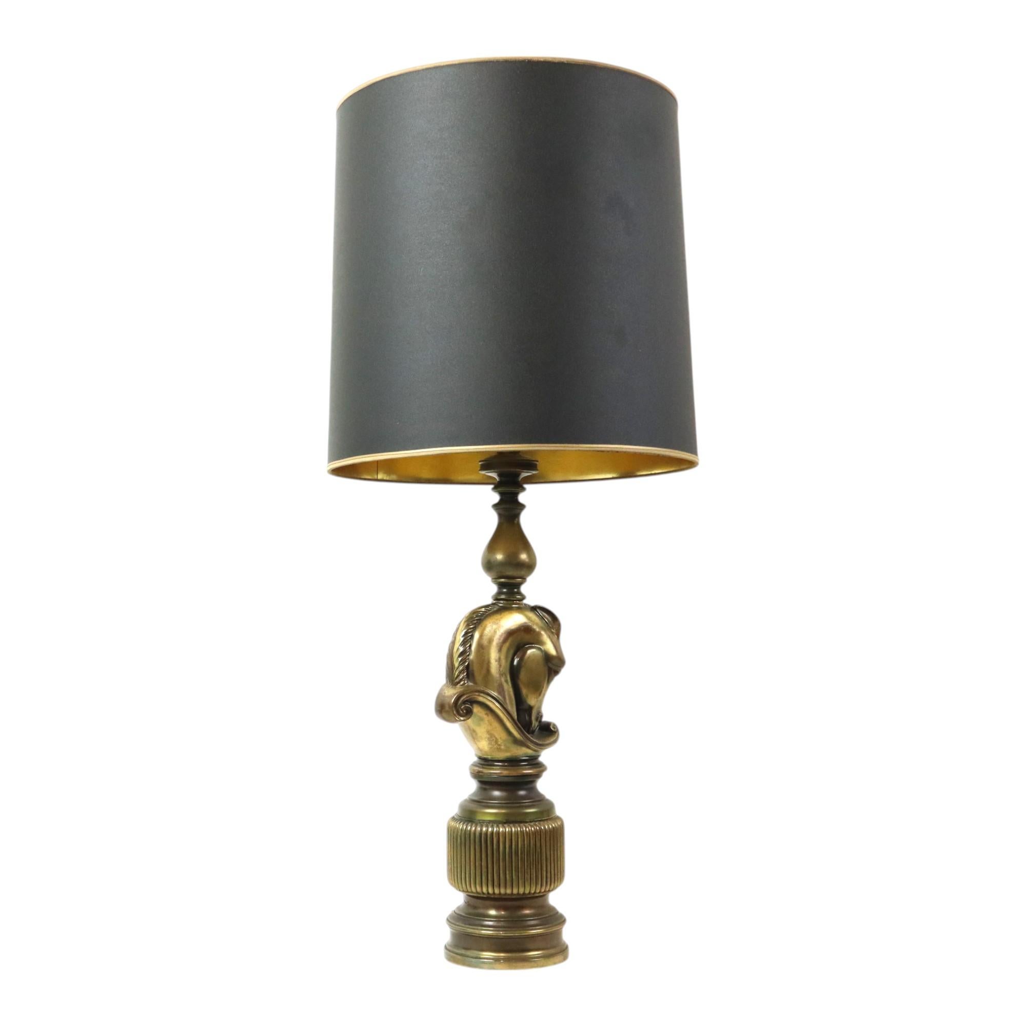 Lusterie Deknudt Vintage Pferdkopf-Tischlampe XL Messing (Ende des 20. Jahrhunderts) im Angebot