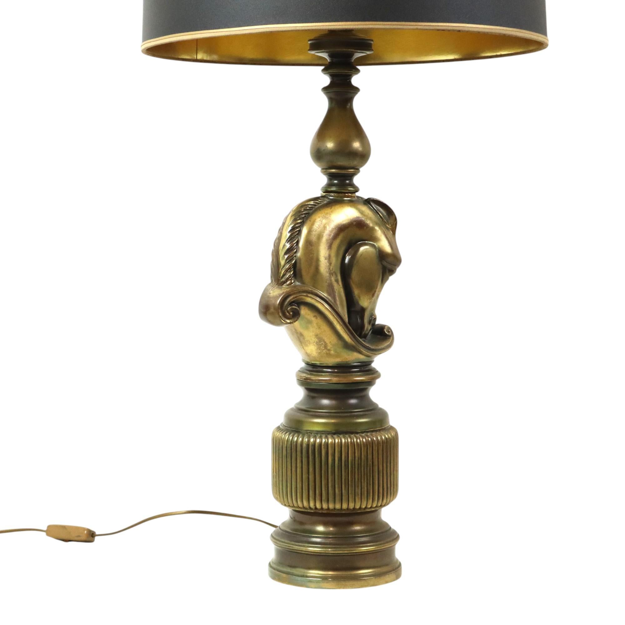 Lusterie Deknudt Vintage Pferdkopf-Tischlampe XL Messing im Angebot 1