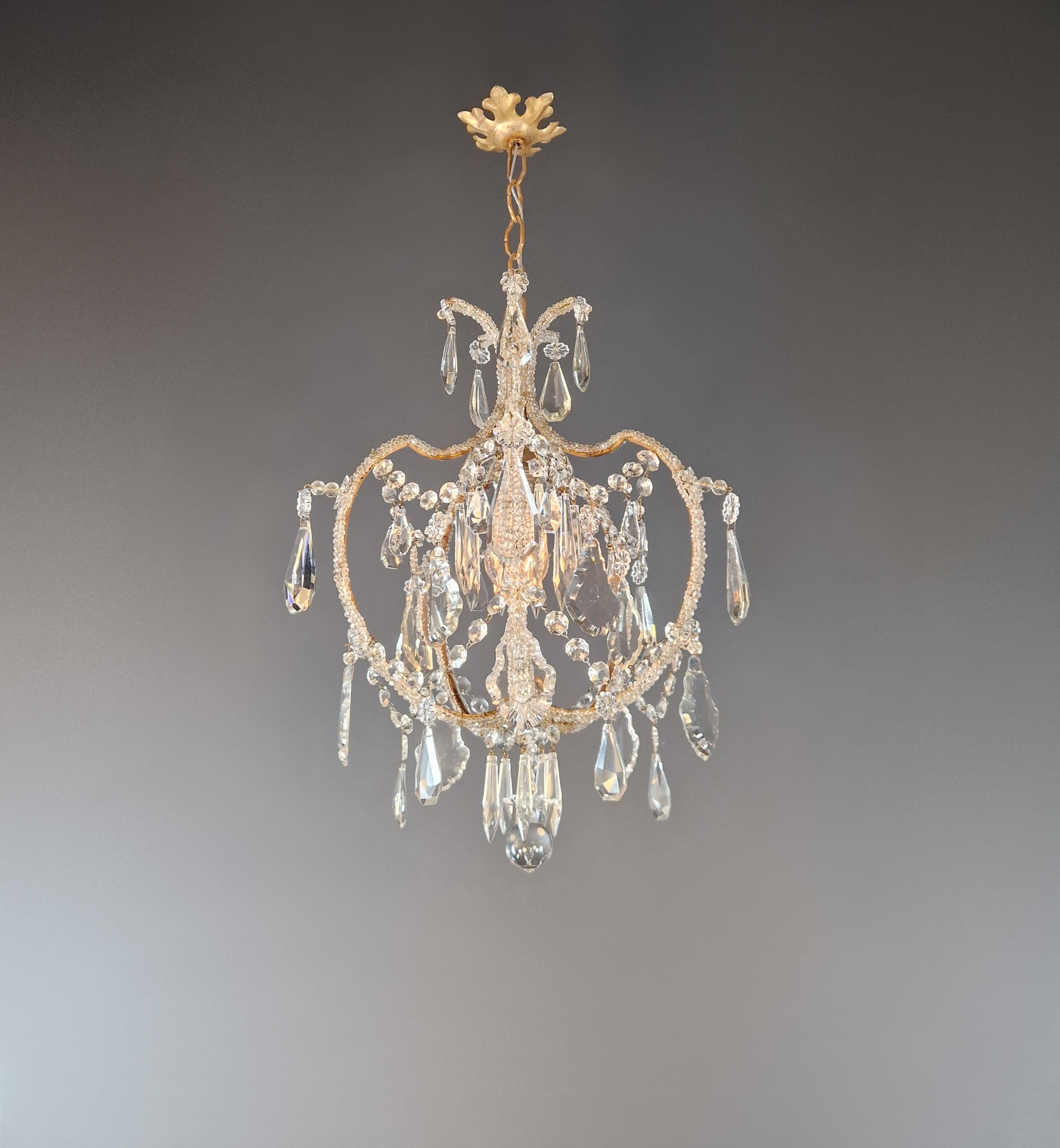 Italian Lustré A Cage Chandelier Crystal Ceiling Antique Art Deco For Sale