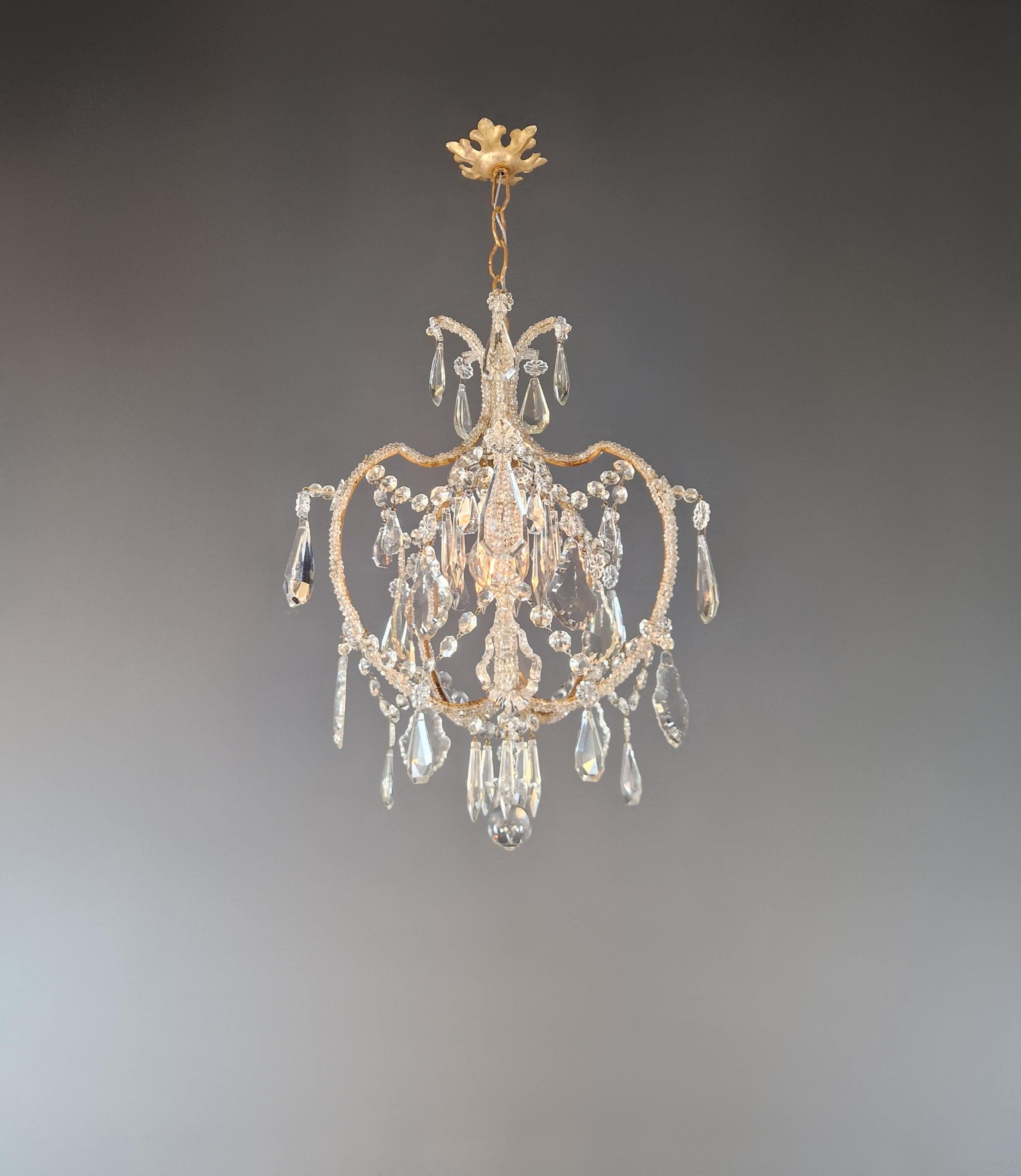 Hand-Knotted Lustré A Cage Chandelier Crystal Ceiling Antique Art Deco For Sale
