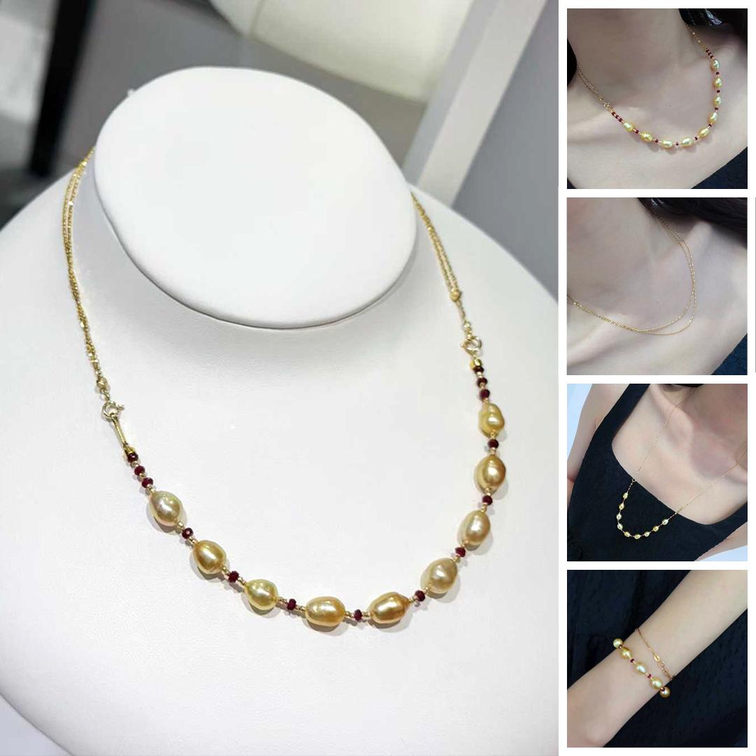 【Lustre Arc】 Wandelbares Südsee Keshi Perlen Rubin Halsband-Set mit 18K Gold (Ungeschliffen) im Angebot