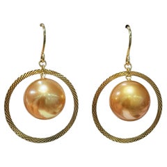 【Lustre Arc】18K Boucles d
oreilles Halo en or avec perles des mers du Sud