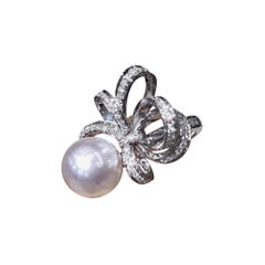 Anello di perle Akoya con fiocco di diamanti, 9-9,5 mm AAA Rose Overtone