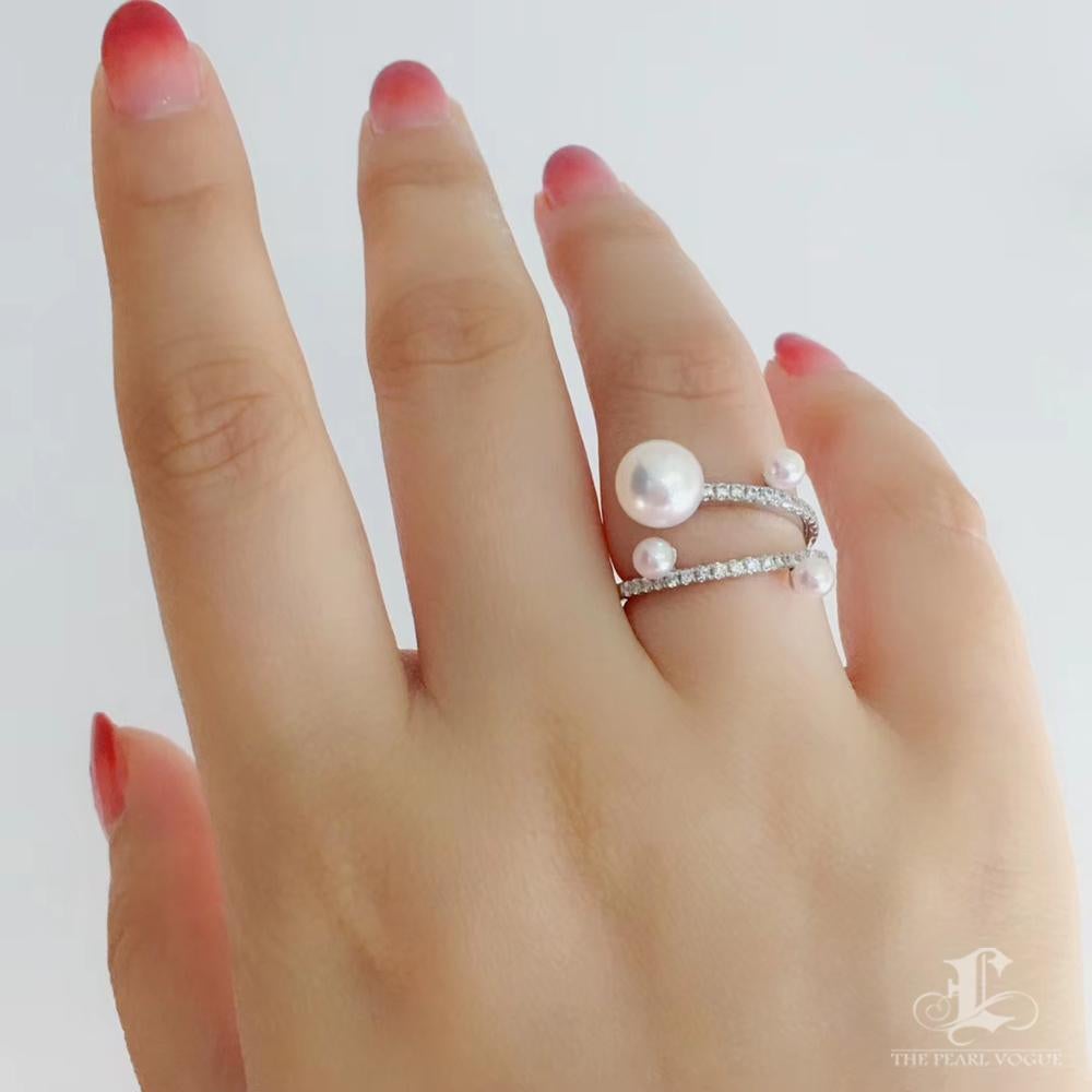 Grezzo Anello con perle e diamanti rosa oversize in oro bianco 18 carati in vendita