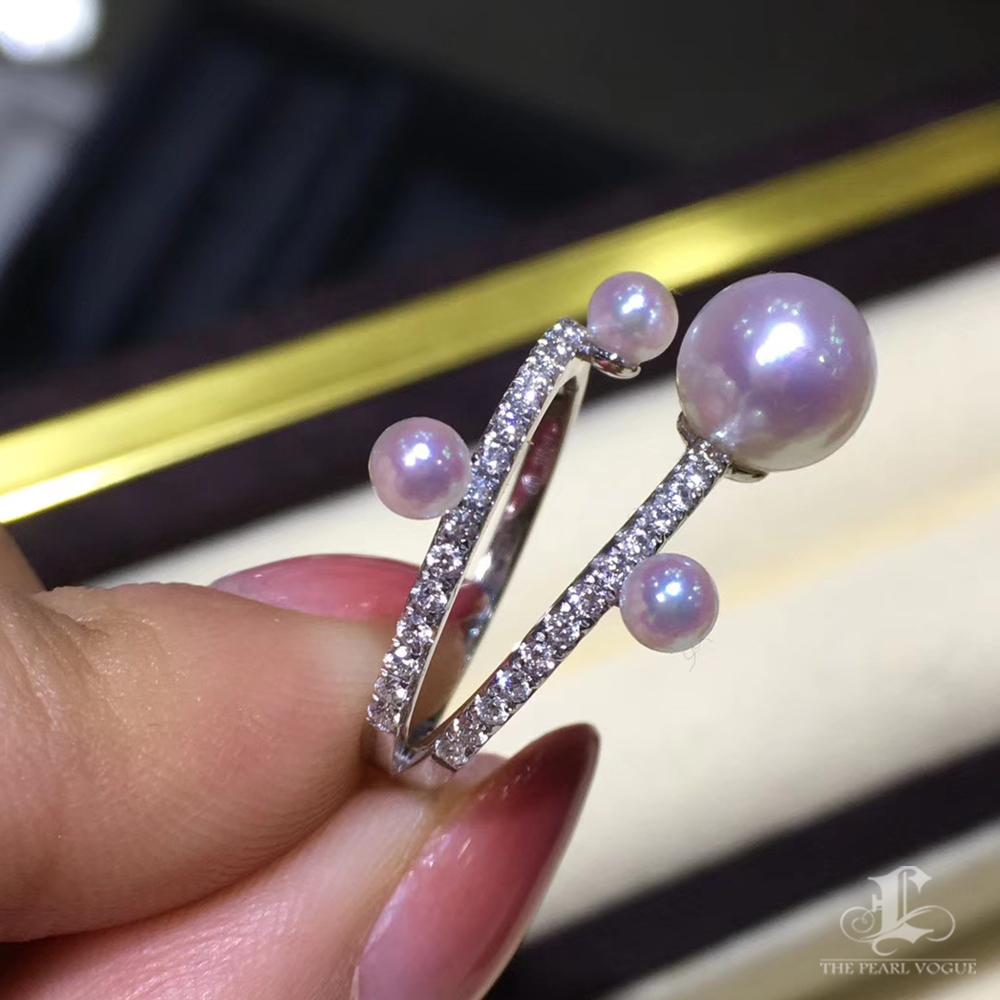 Anello con perle e diamanti rosa oversize in oro bianco 18 carati in vendita 1