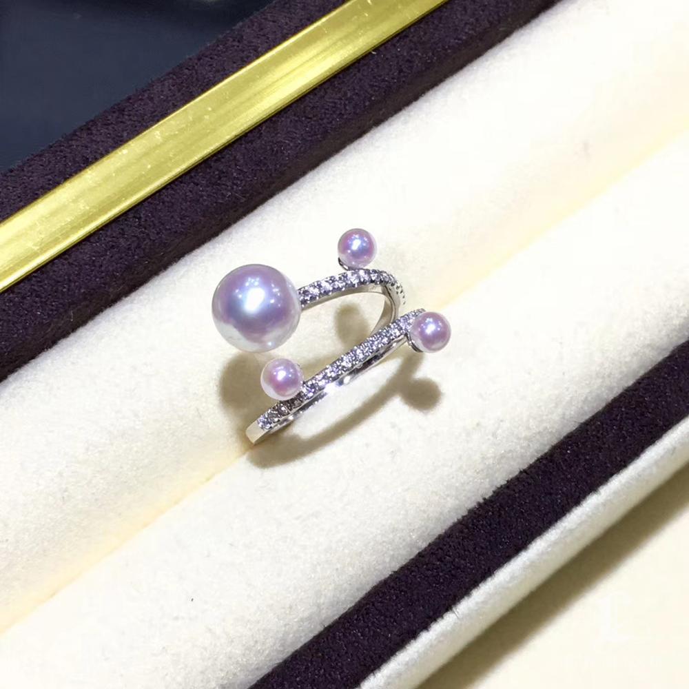 Anello con perle e diamanti rosa oversize in oro bianco 18 carati in vendita 2