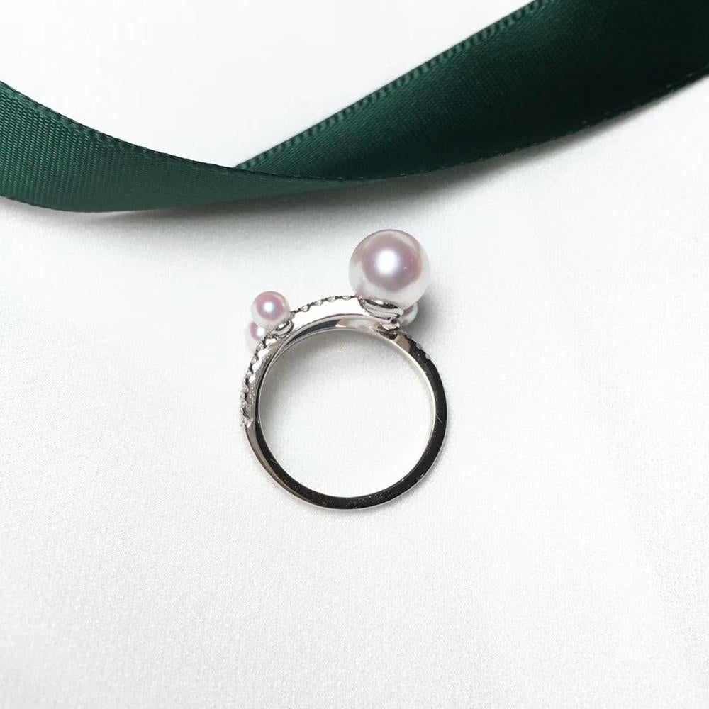 Anello con perle e diamanti rosa oversize in oro bianco 18 carati in vendita 3