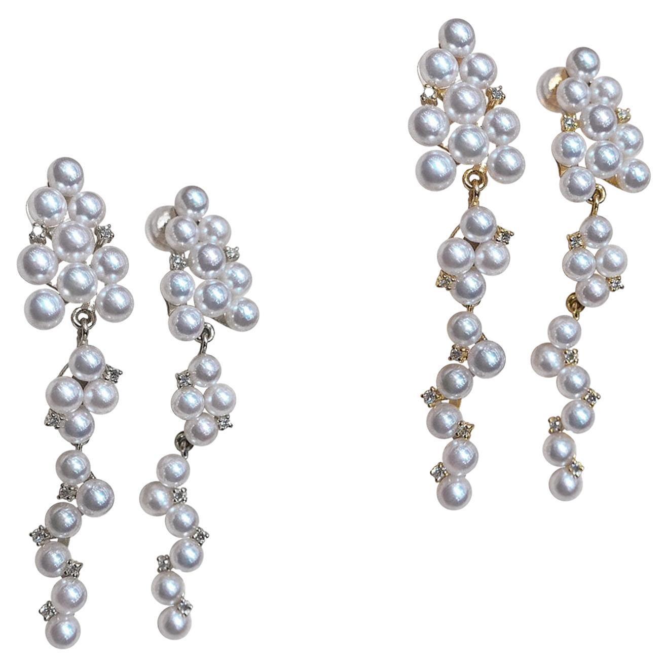 Orecchini a cascata di diamanti con perle Akoya del bambino Aurora