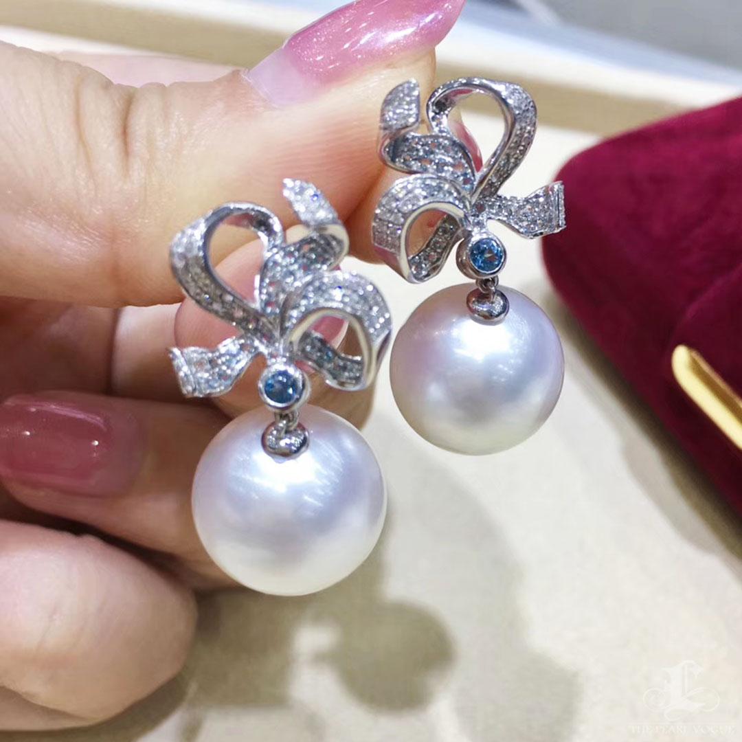 【Lustre Arc】Aurora Bogen Südsee Perle & Diamant Topas Ohrringe Damen im Angebot