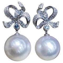 【Lustre Arc】Aurora Bow South Sea Pearl & Diamond Topaz Earrings