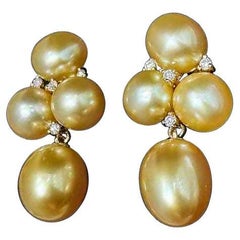 【Lustre Arc】Aurora Golden South Sea Keshi Pearl and Diamond Earrings in 18K Gold