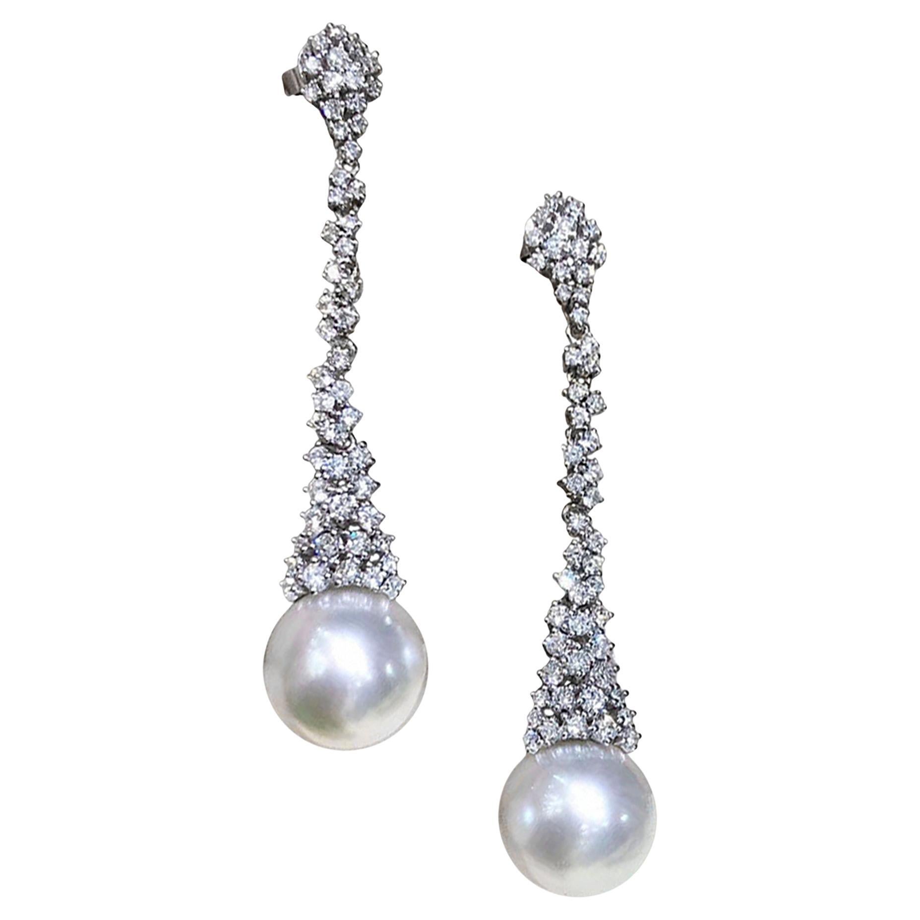【Lustre Arc】Aurora Linear Cascade AAAA Boucles d'oreilles diamant perle des mers du sud