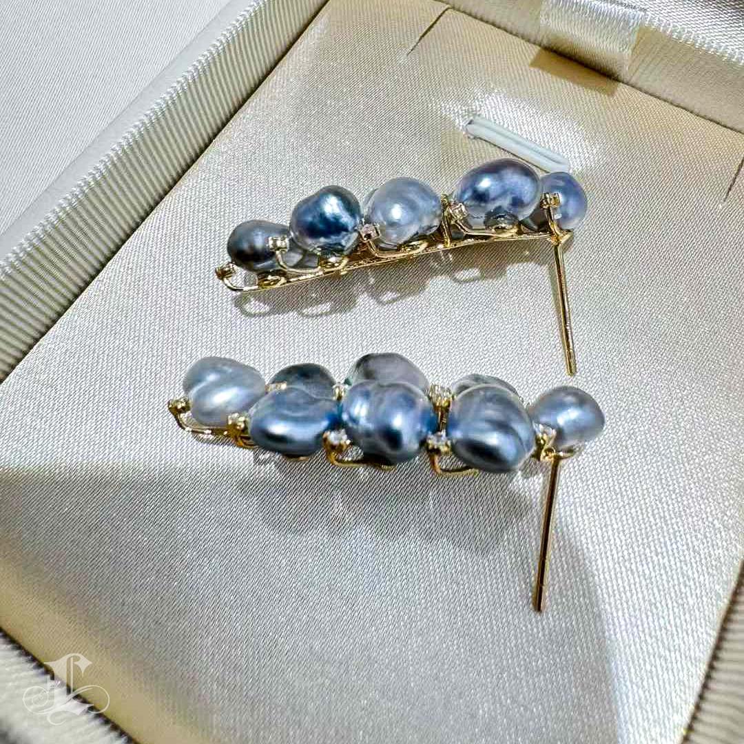 【Lustre Arc】Aurora Tahitian Keshi Pearl and Diamond Earrings in 18K Gold 3