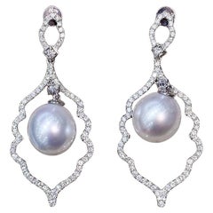 【Lustre Arc】Baroque Frame Aurora South Sea Pearl Diamond Drop Earrings