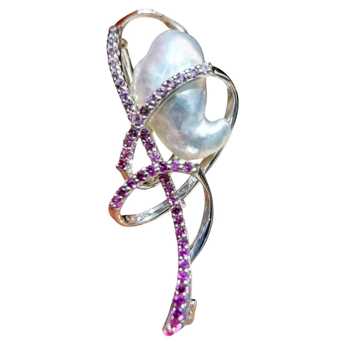 【Lustre Arc】Baroque en perles des mers du Sud avec saphir rose