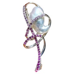 【Lustre Arc】Baroque en perles des mers du Sud avec saphir rose