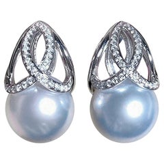 【Vine Symphony】Blooming Bud Aurora South Sea Pearl Diamond Earrings