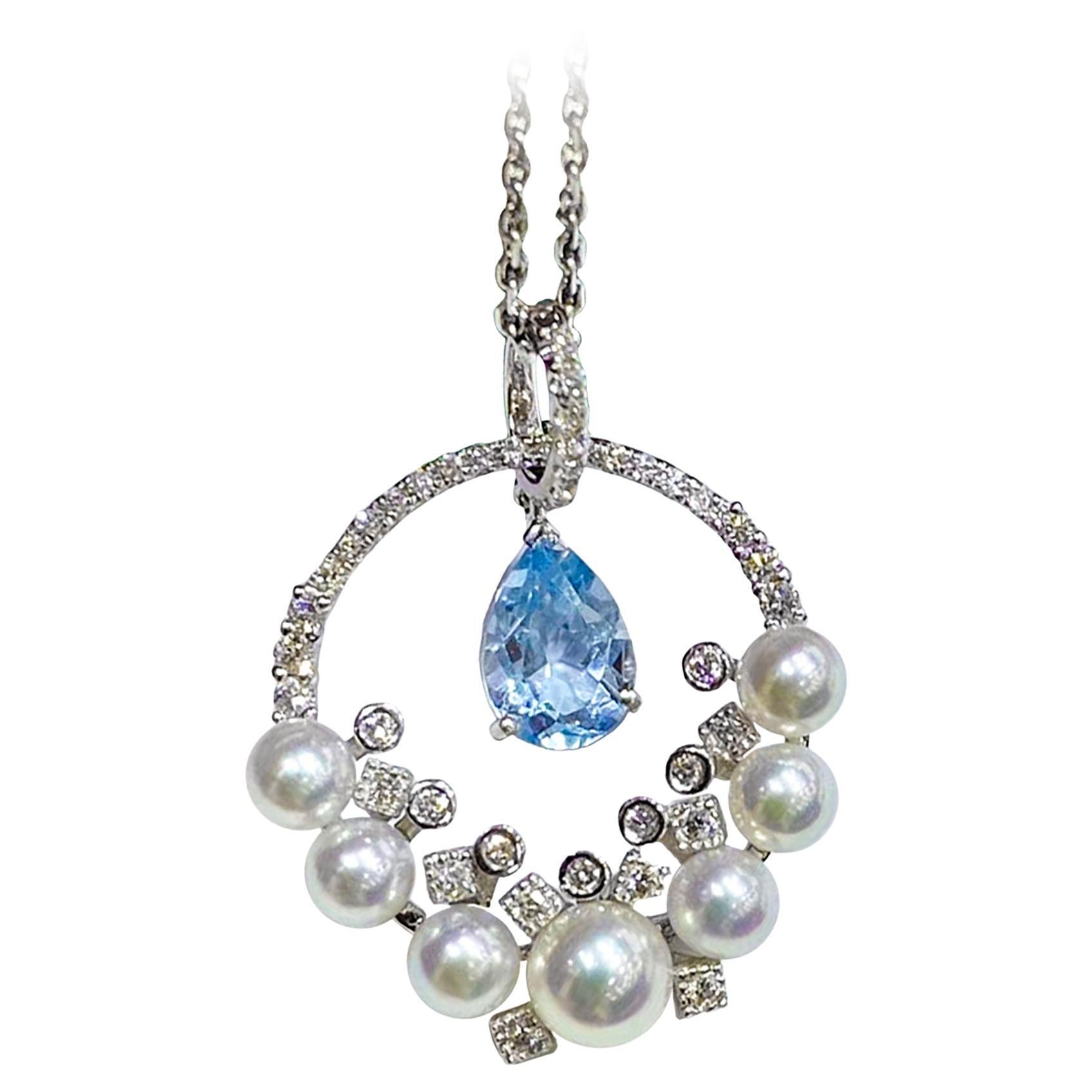 【Lustre Arco】Colgante Arco Celeste Aguamarina y Perla Akoya