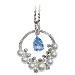【Lustre Arco】Colgante Arco Celeste Aguamarina y Perla Akoya
