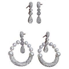 Orecchini di diamanti in oro 18 carati con perle Aurora Baby Akoya 2-in-1