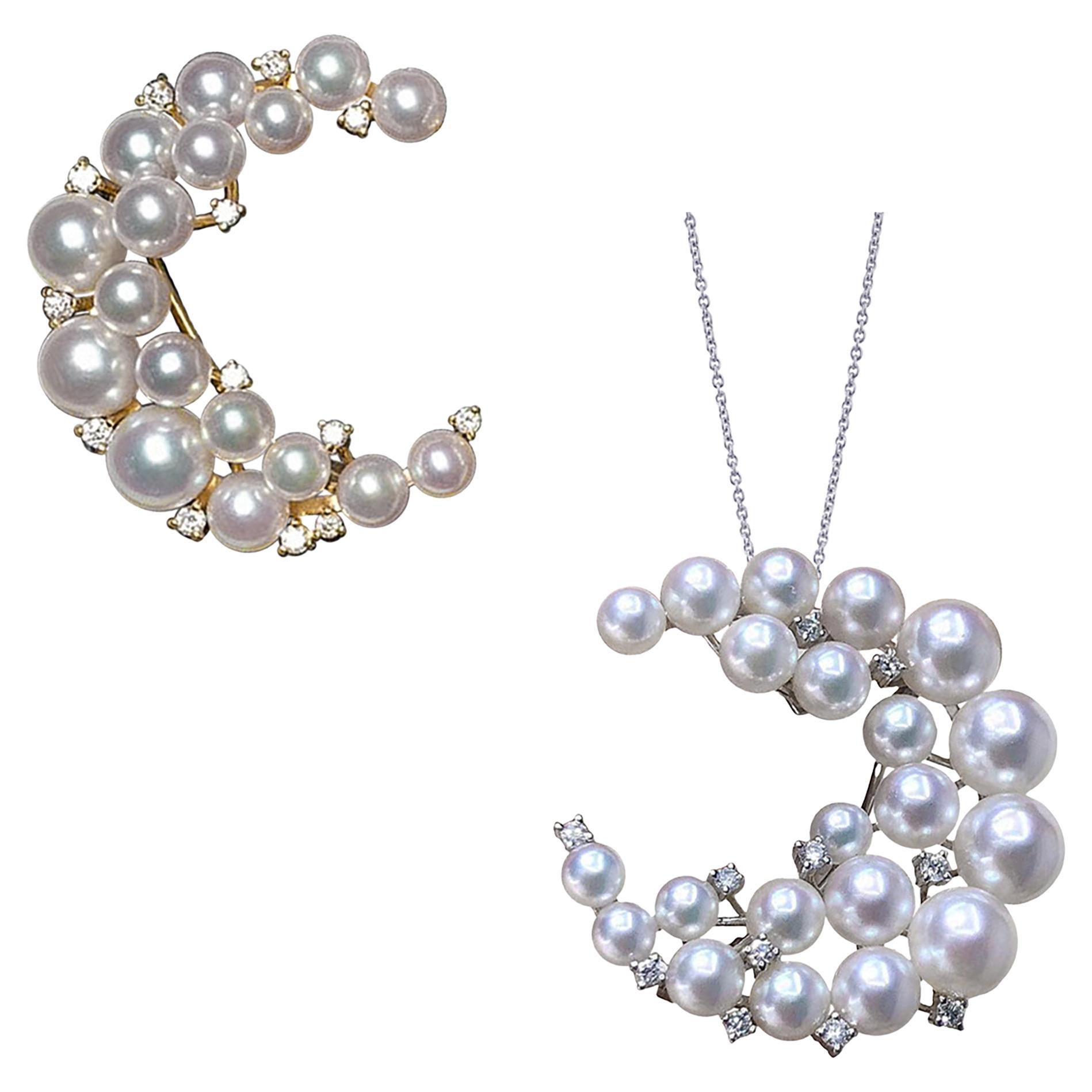 【Lustre Arc】Convertible 2-en-1 Moonlight Spiral Akoya Pearl Pendant Brooch