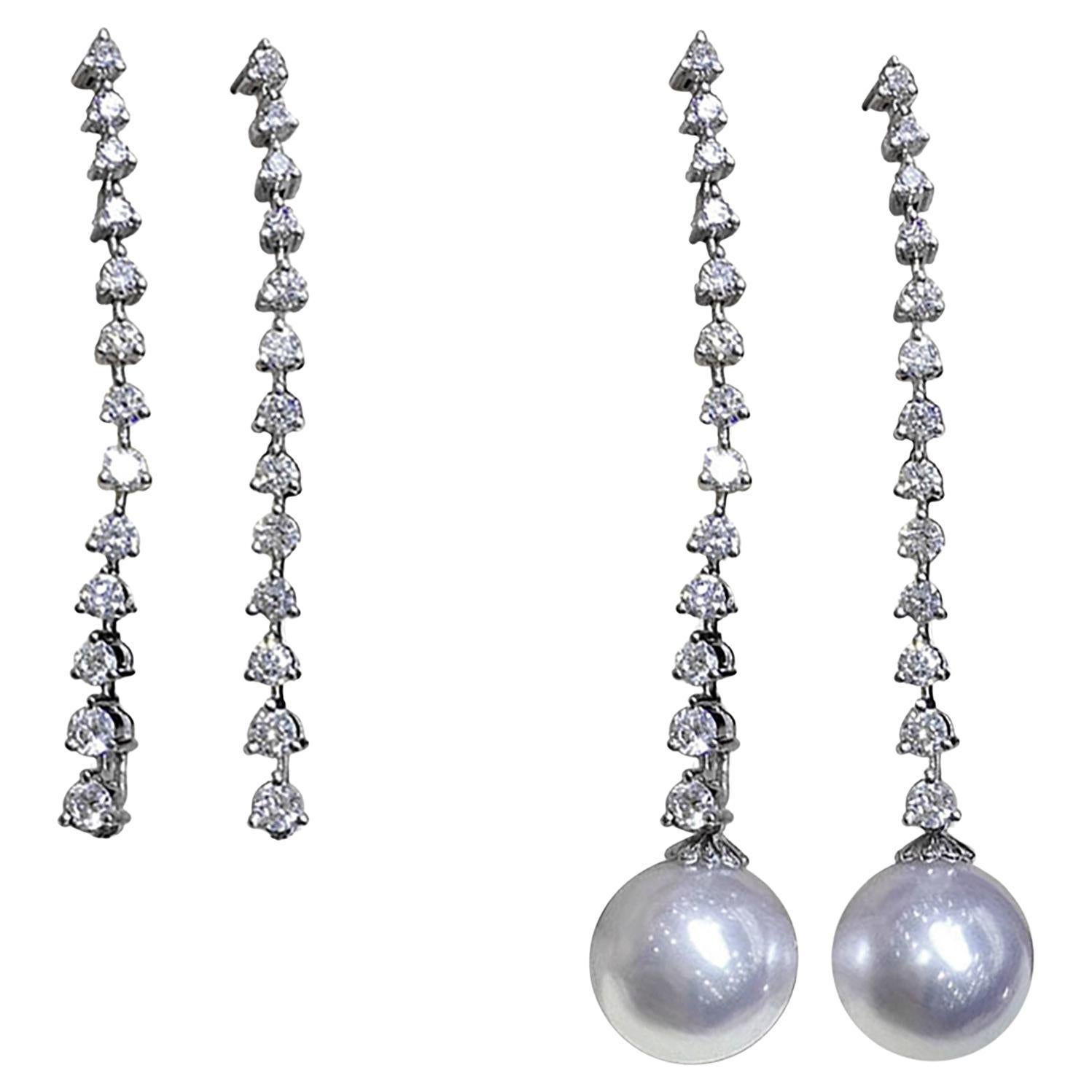 【Lustre Arc】Convertible 2-in-1 Stellar Line South Sea Pearl Diamond Earrings