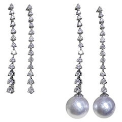 【Lustre Arc】Convertible 2-en-1 Ligne Stellaire Boucles d'oreilles Perle de Mer du Sud Diamant
