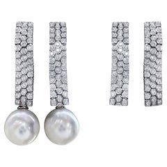 【Lustre Arc】Pendientes convertibles de perlas del mar del sur con diamantes hexagonales para el día a día