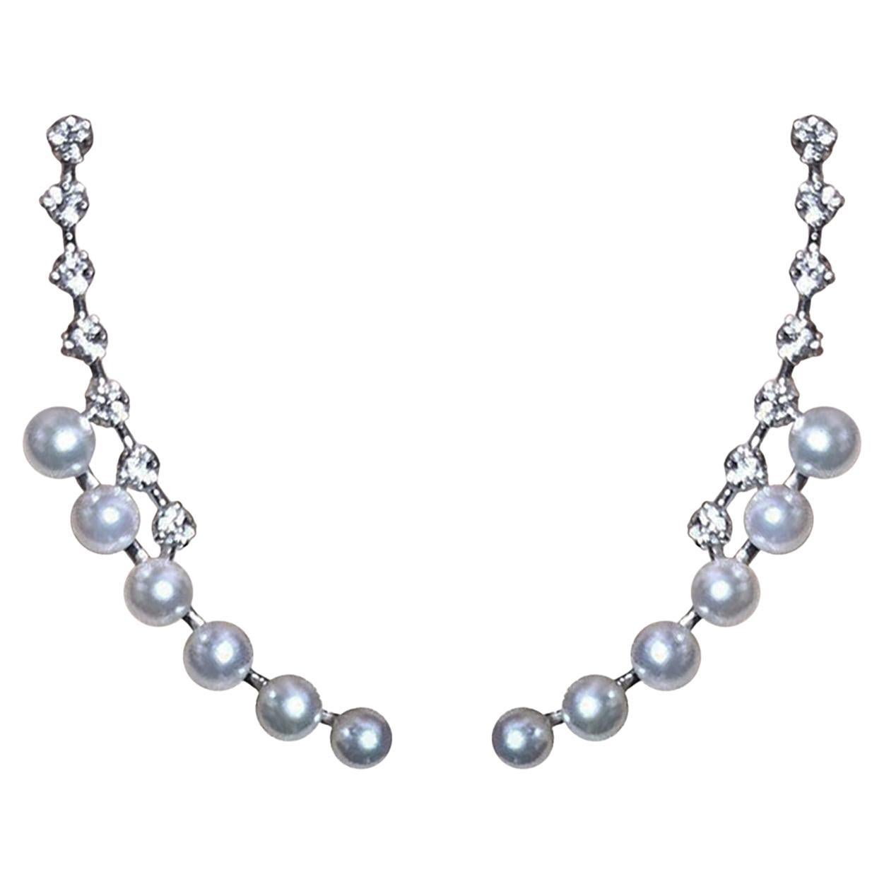 Orecchini a polsino con diamanti e perle Aurora Baby Akoya curvate